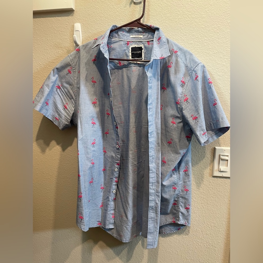 Flamingo print button down